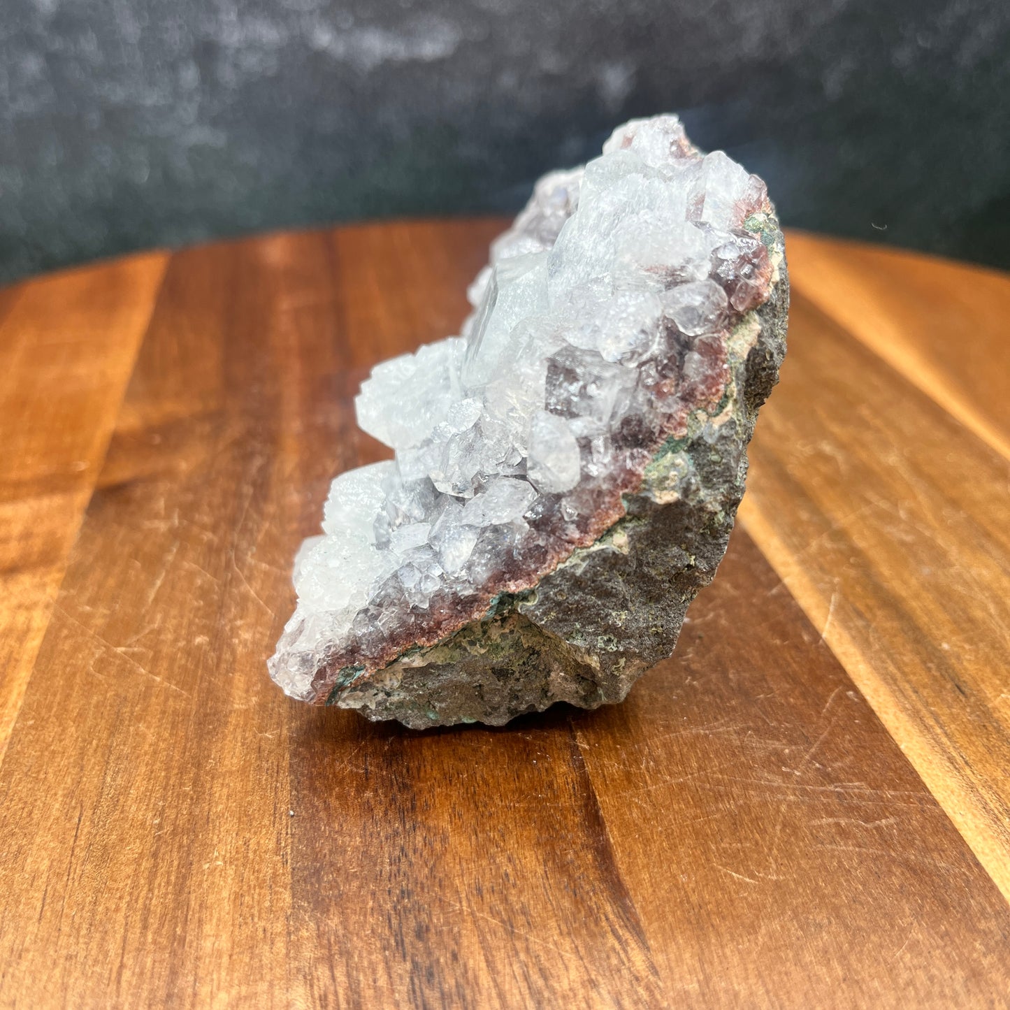 Apophyllte and Calcite on Red Hematite