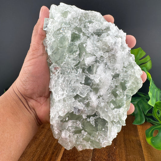 White and Green Sugar Fluorite with Needle Clear Quartz