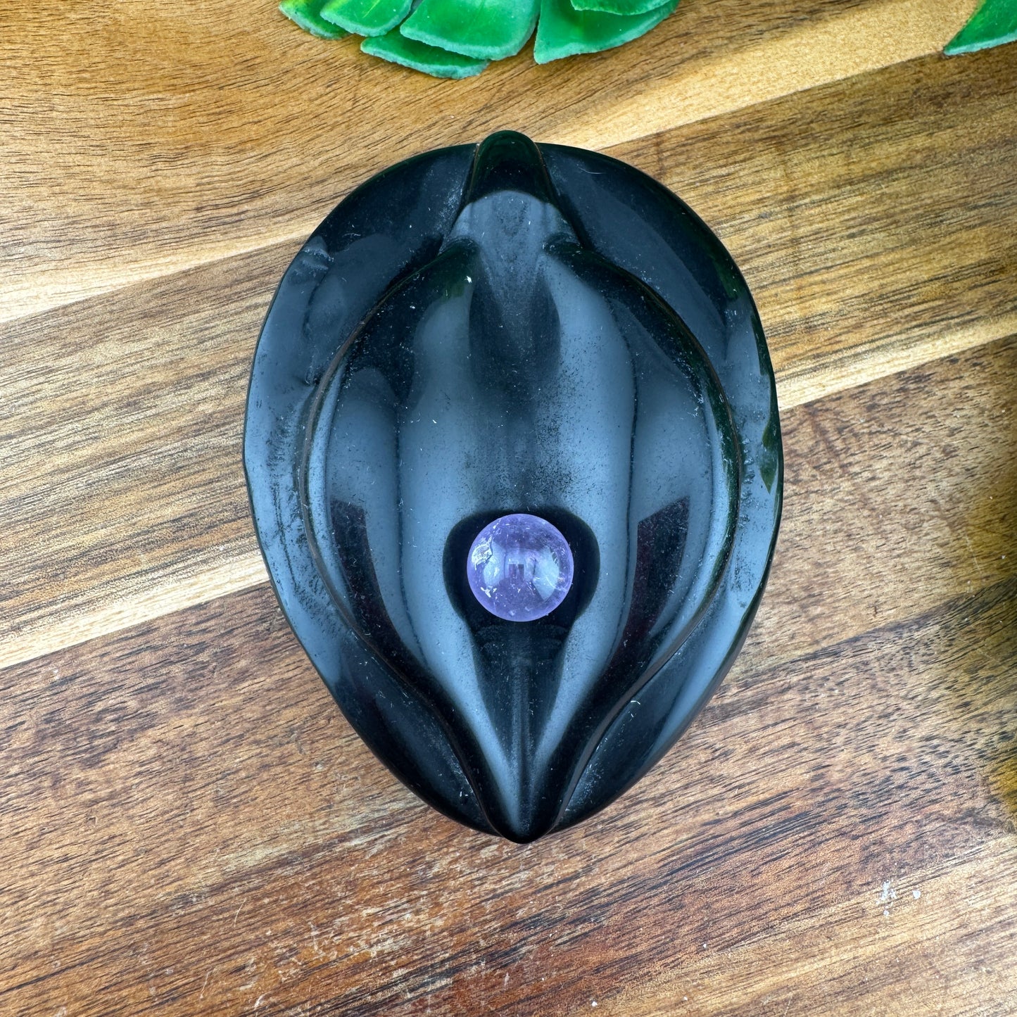 Black Obsidian Flower of Life with Amethyst Mini Sphere