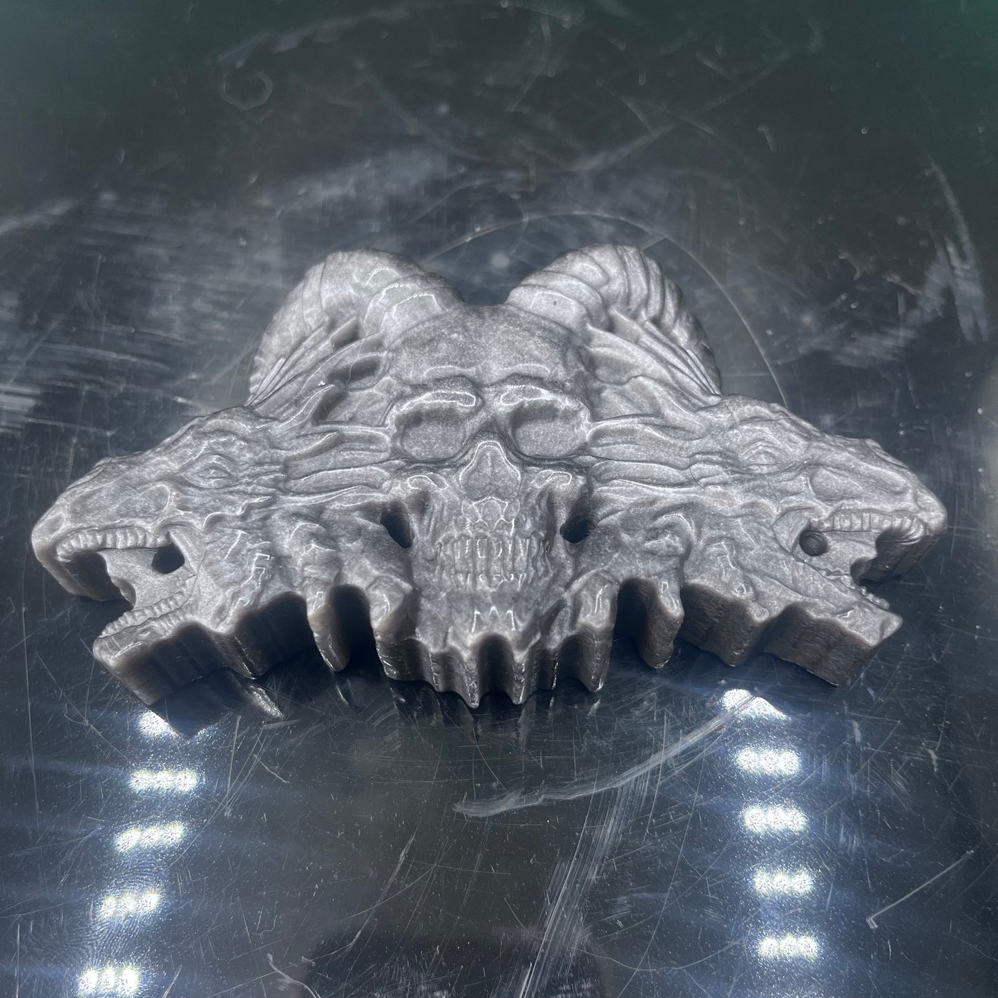 Silver Obsidian Horned Skull