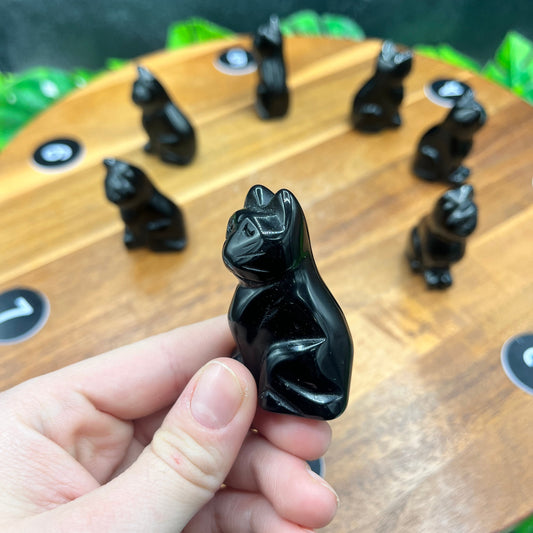 Small Black Obsidian Cat Carving