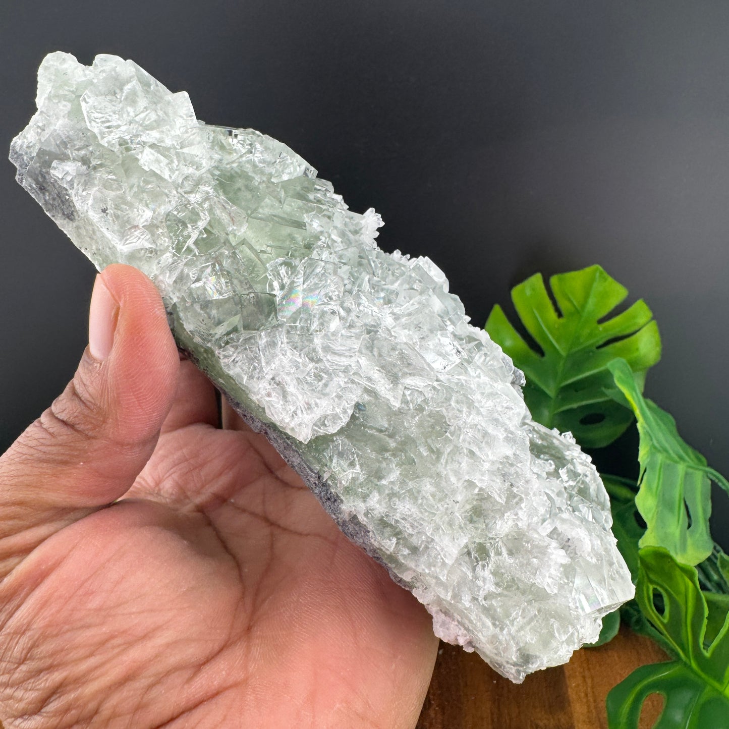 White and Green Sugar Fluorite with Needle Clear Quartz