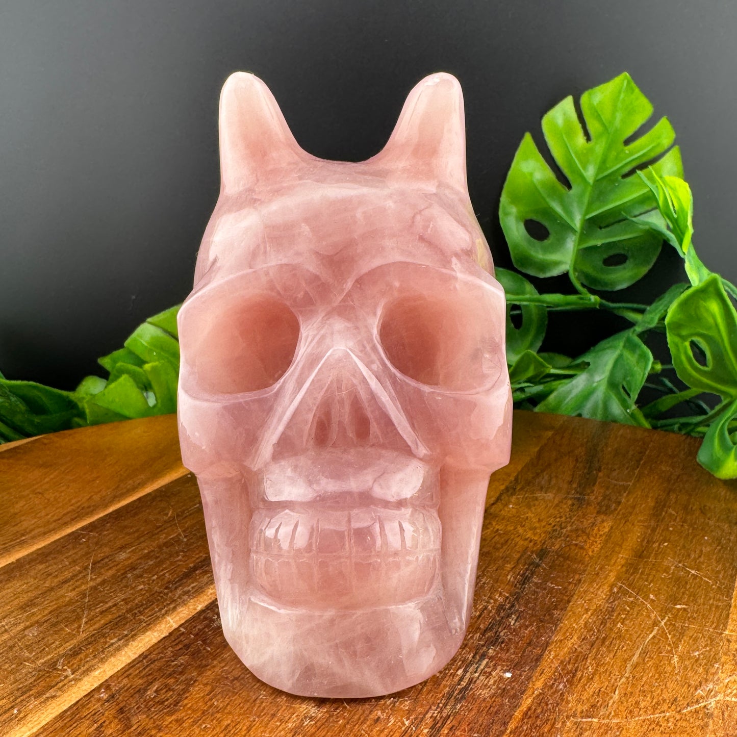 Gemmy Rose Quartz Demon Skull