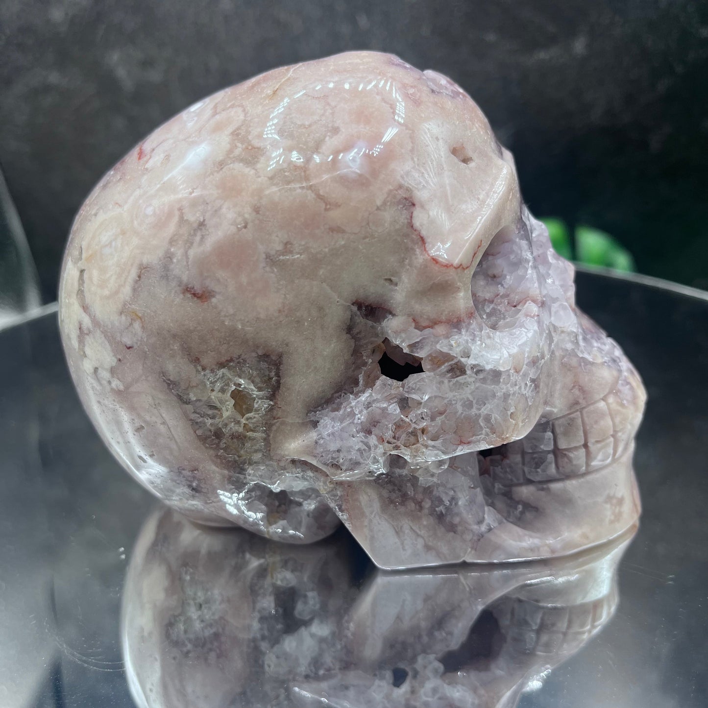 Pink Amethyst Geode Skull