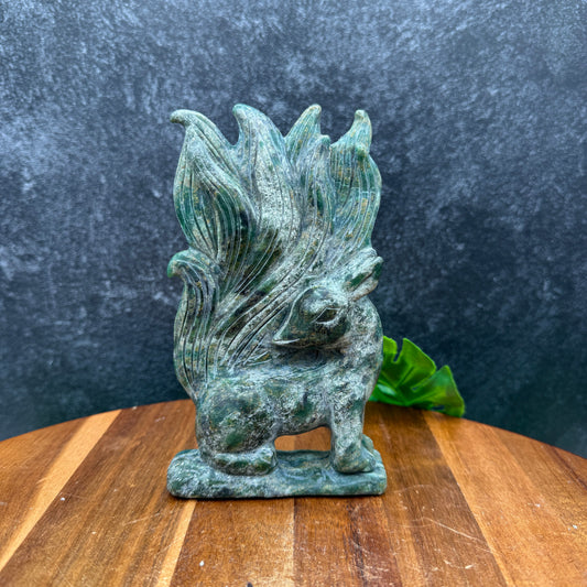 Green Mica Nine Tailed Fox Carving