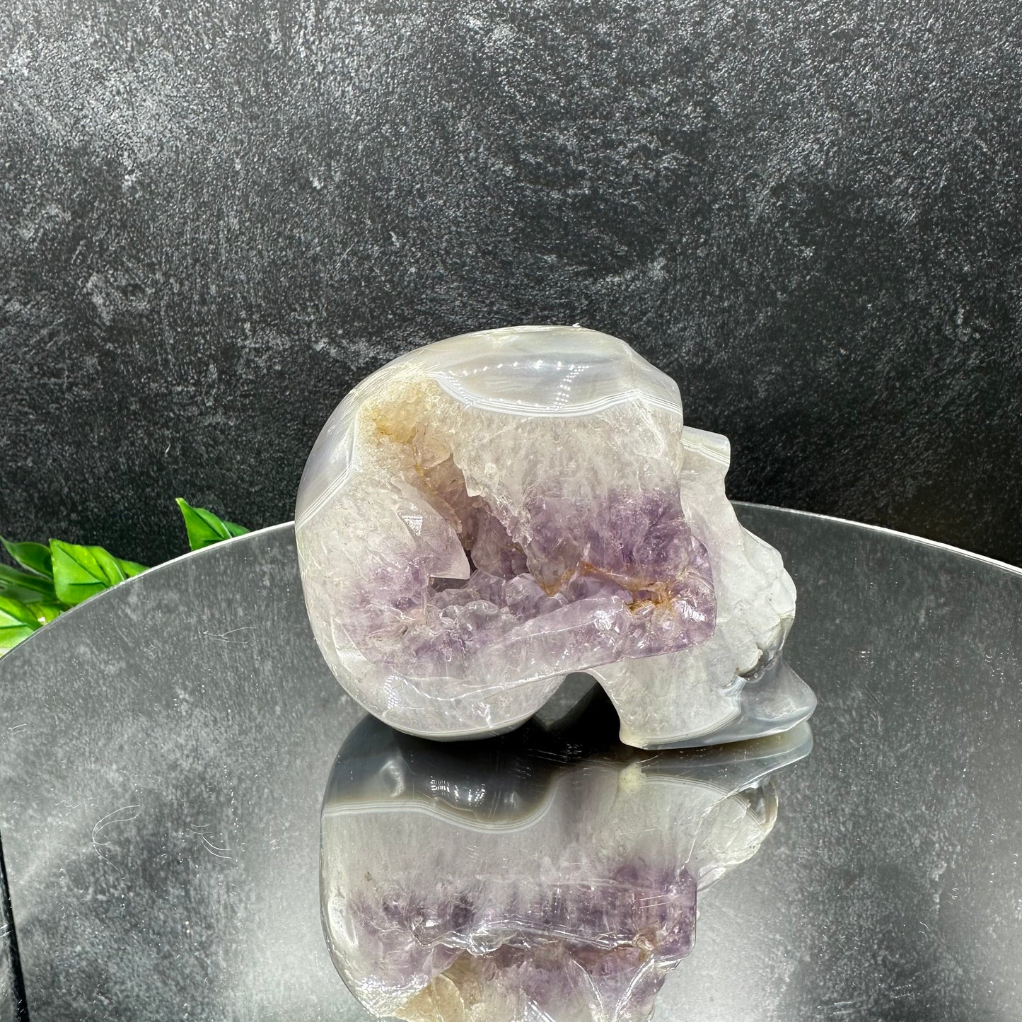 Amethyst & Quartz Banded Agate Skull