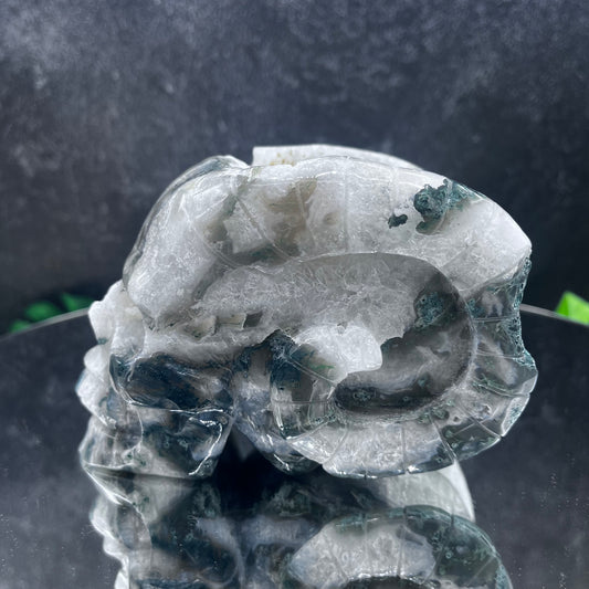 Moss Agate Horned Skull