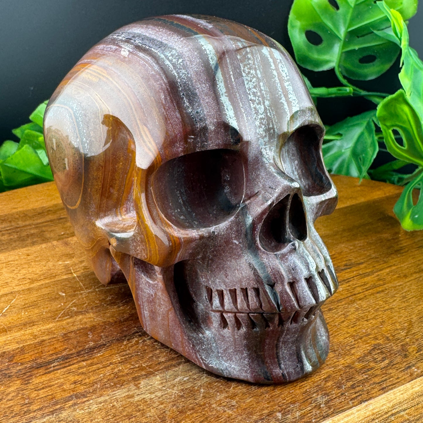 Rare Pink and Burgundy Tiger Iron Skull