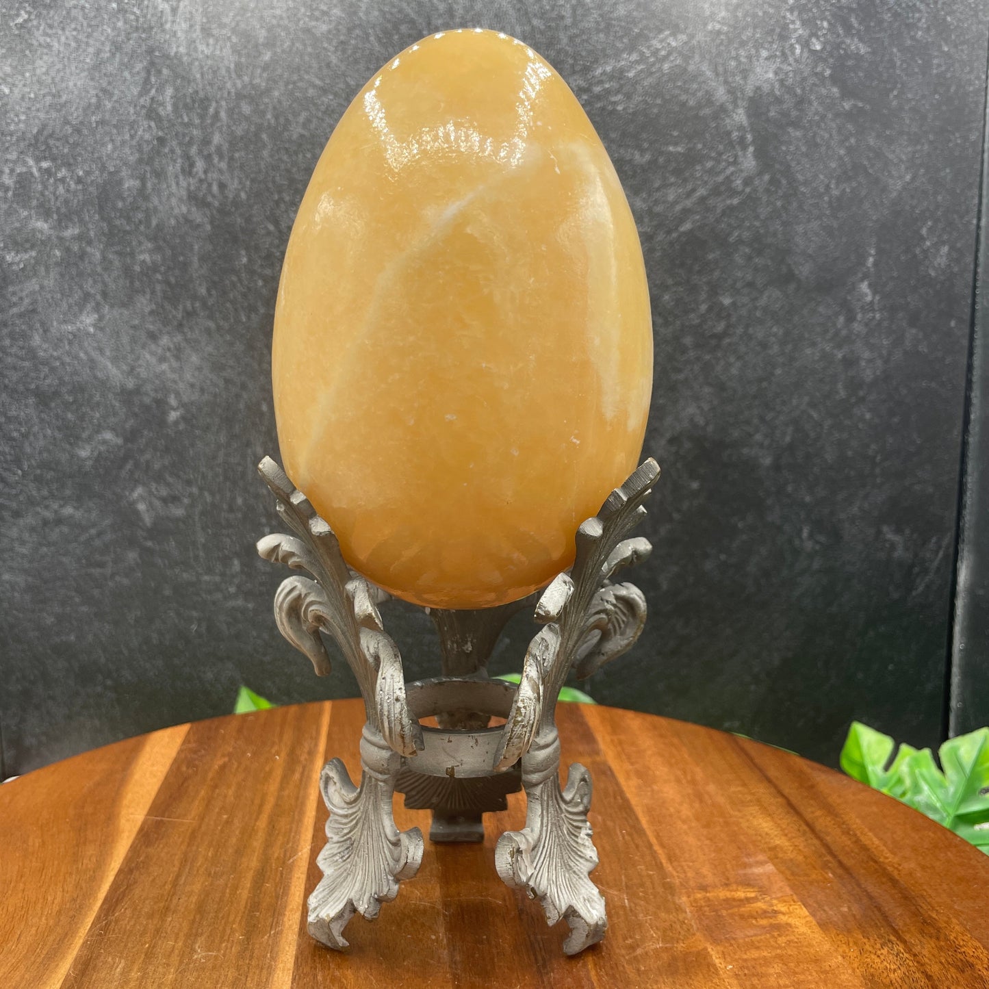 XL Orange Calcite Egg with Metal Stand