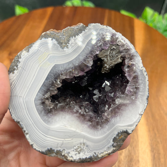 Amethyst in Banded Agate Geode