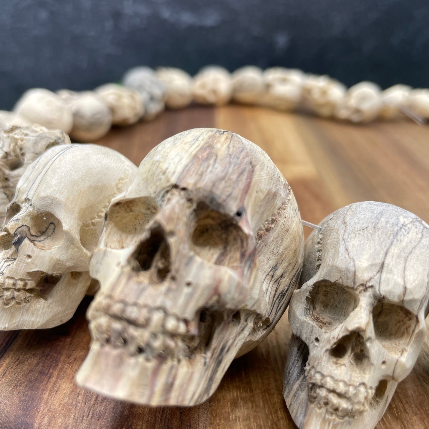 Tamarind Wood 28 inch Skull Necklace