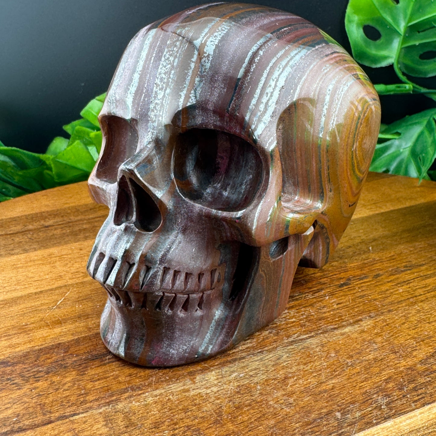 Rare Pink and Burgundy Tiger Iron Skull