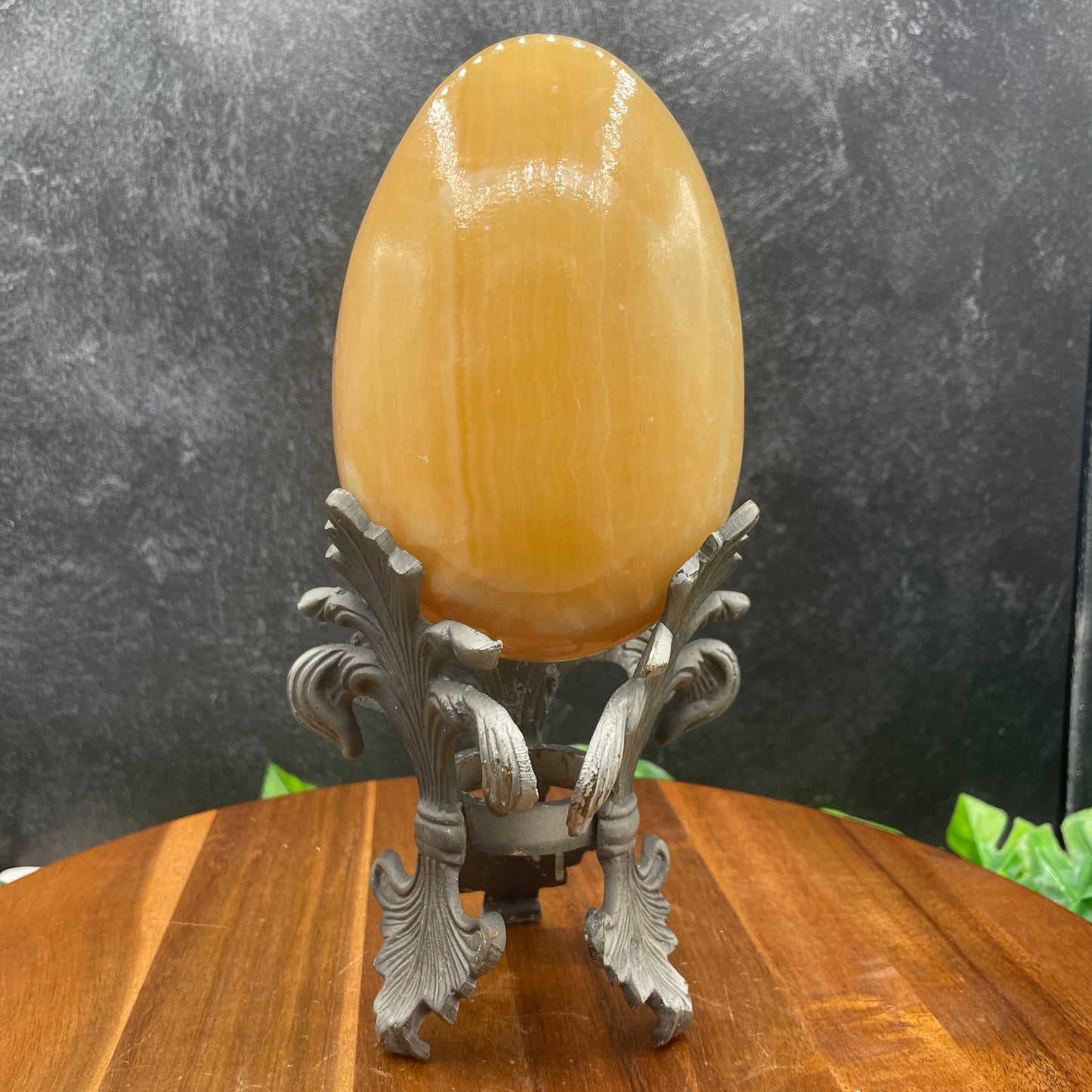 XL Orange Calcite Egg with Metal Stand