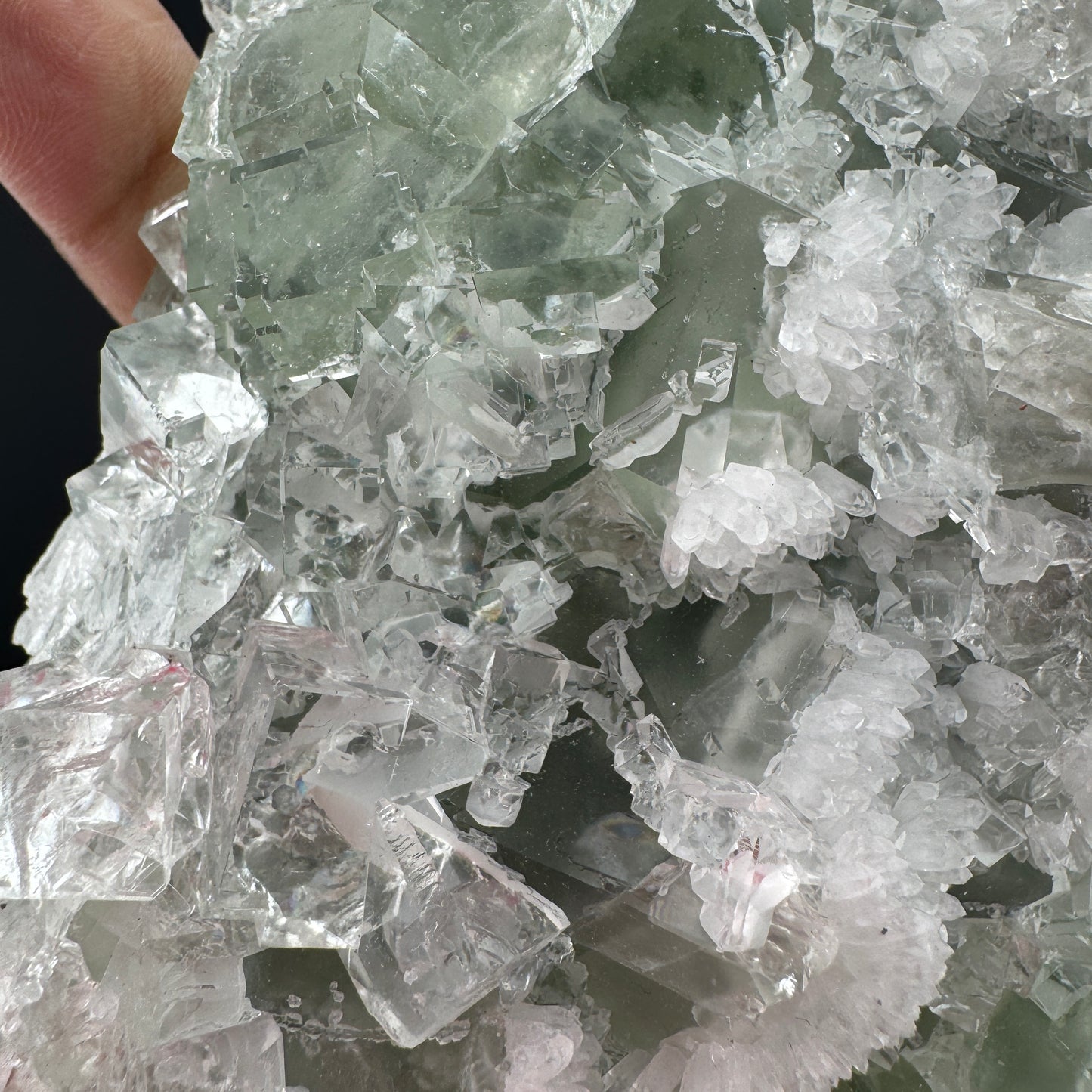 White and Green Sugar Fluorite with Needle Clear Quartz