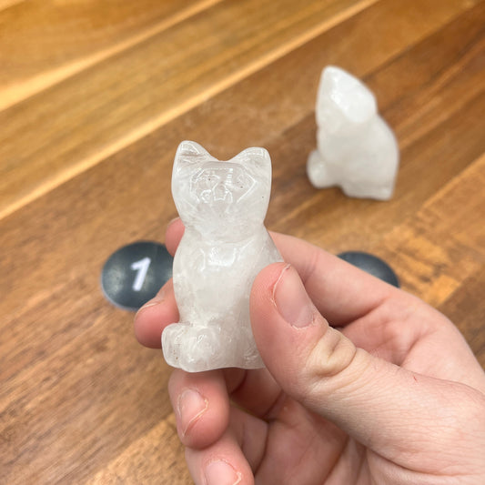 Small  Clear Quartz Cat Carving