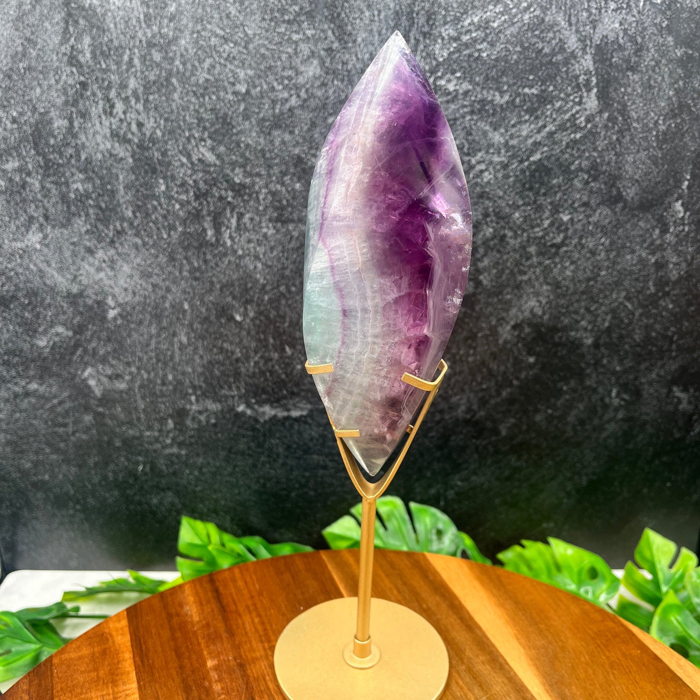 Rainbow Fluorite Flame with Gold Metal Stand