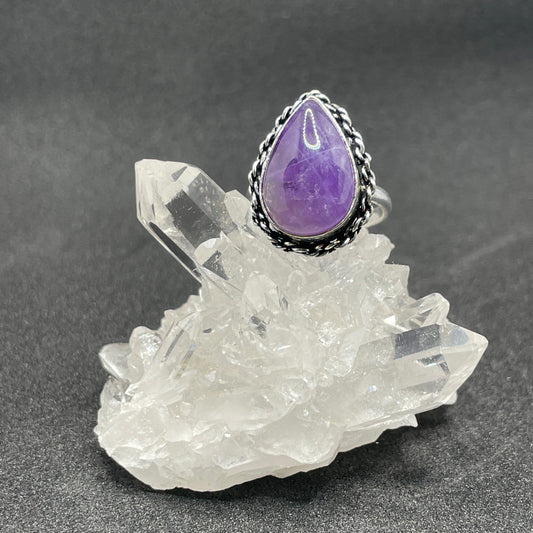 Amethyst S925 Teardrop Vintage Style Ring (Sz 8)