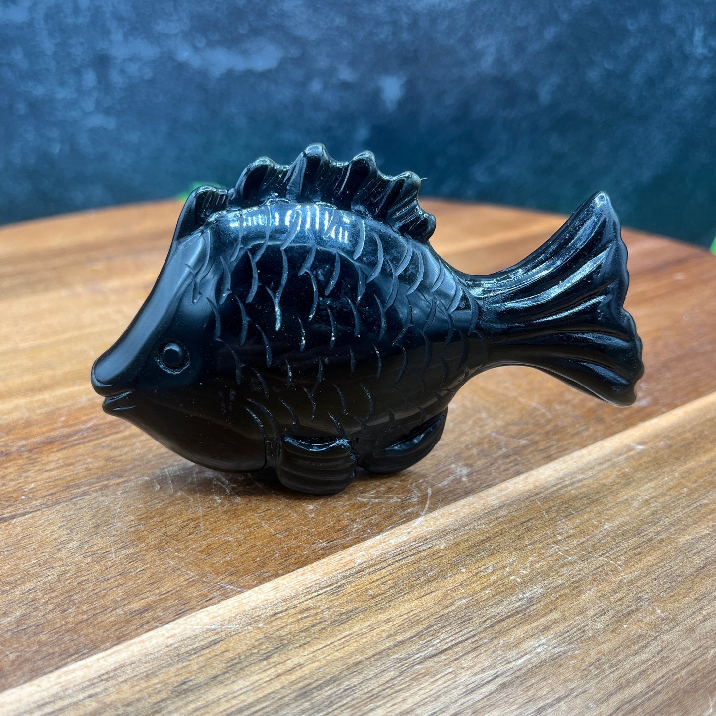 Black Obsidian Cute Fish Carving