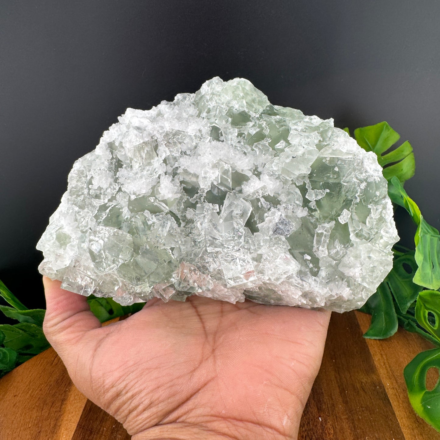 White and Green Sugar Fluorite with Needle Clear Quartz