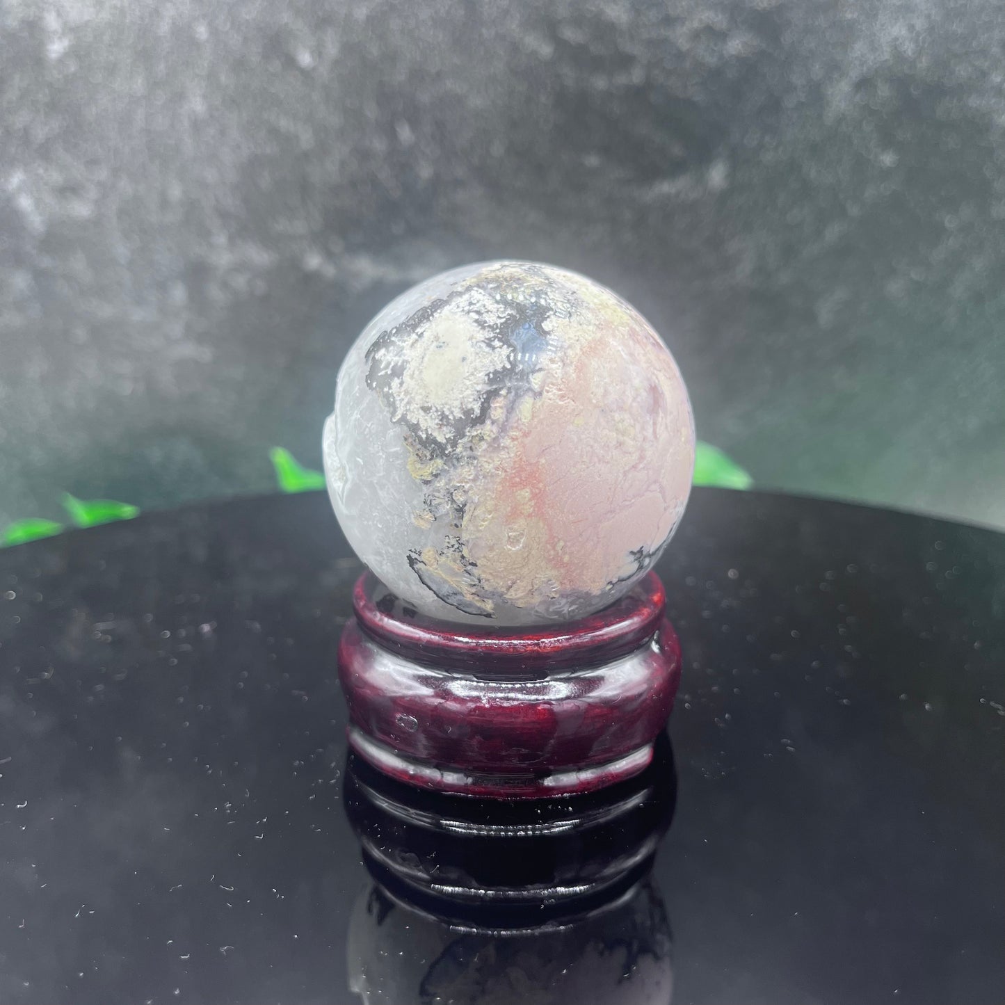 Pink Opal in Mexican Agate Sphere