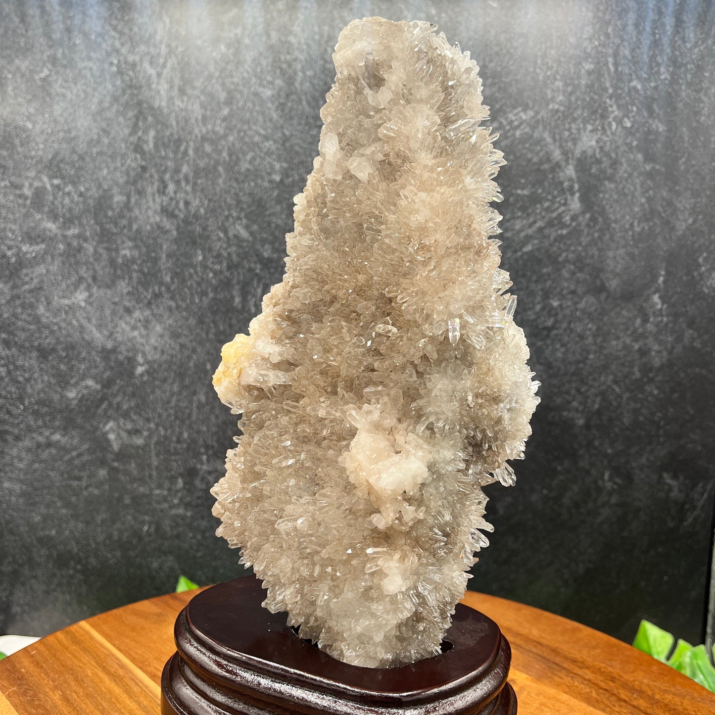 Clear Quartz Cluster With Wood Stand