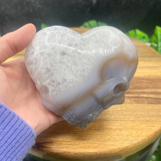 Agate Geode Skull Heart