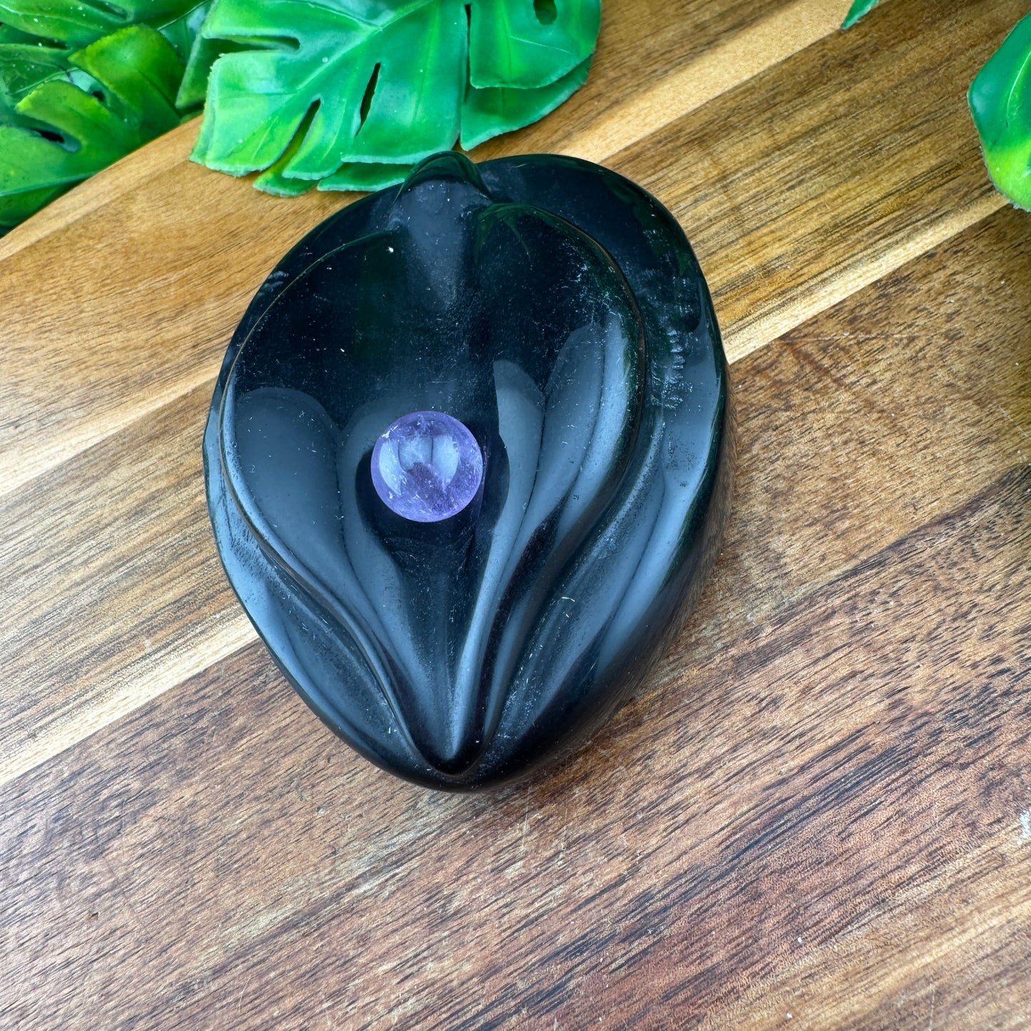 Black Obsidian Flower of Life with Amethyst Mini Sphere