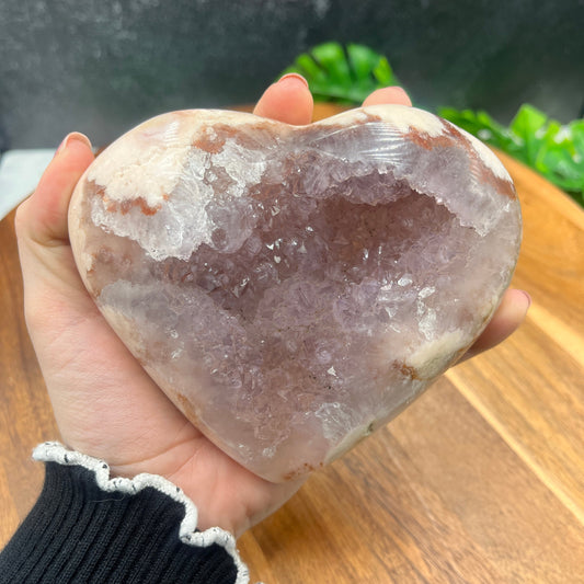 Pink Amethyst with Flower Agate Heart