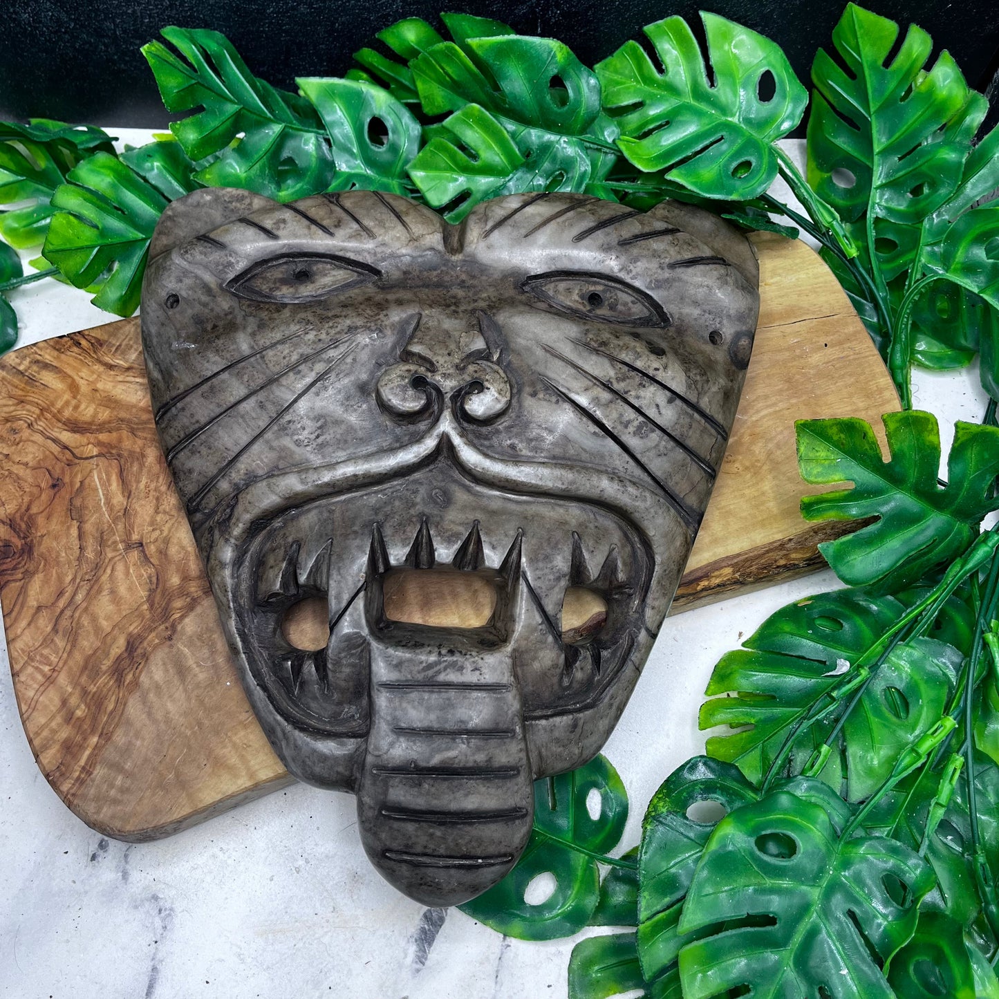 Alabaster Mayan Tiger Mask