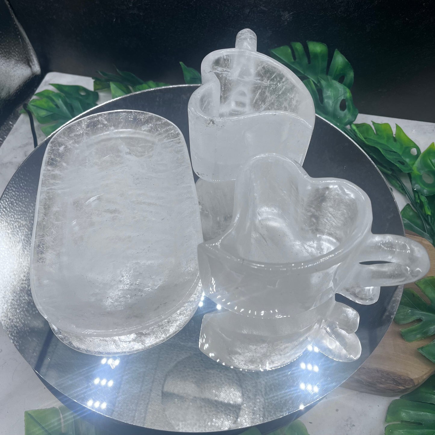 Clear Quartz Double Heart Cups with Saucer
