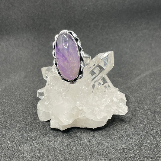 Amethyst S925 Vintage Style Oval Ring (Sz 6)