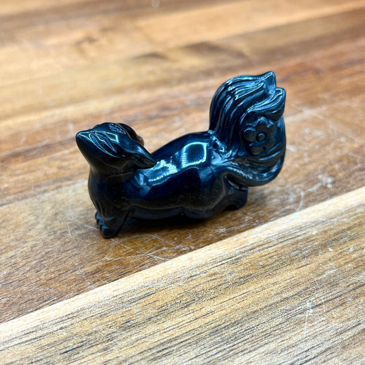 Silver Sheen Obsidian 9 Tail Fox Carving