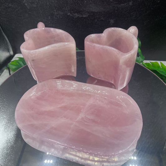 Rose Quartz Double Heart Cups With Saucer