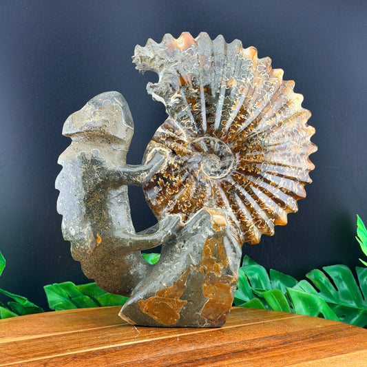 Ammonite Lizard Carving