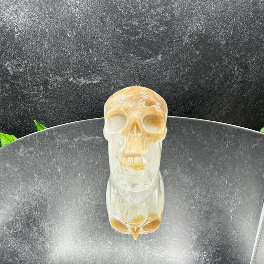 Tea Agate in Quartz Skull