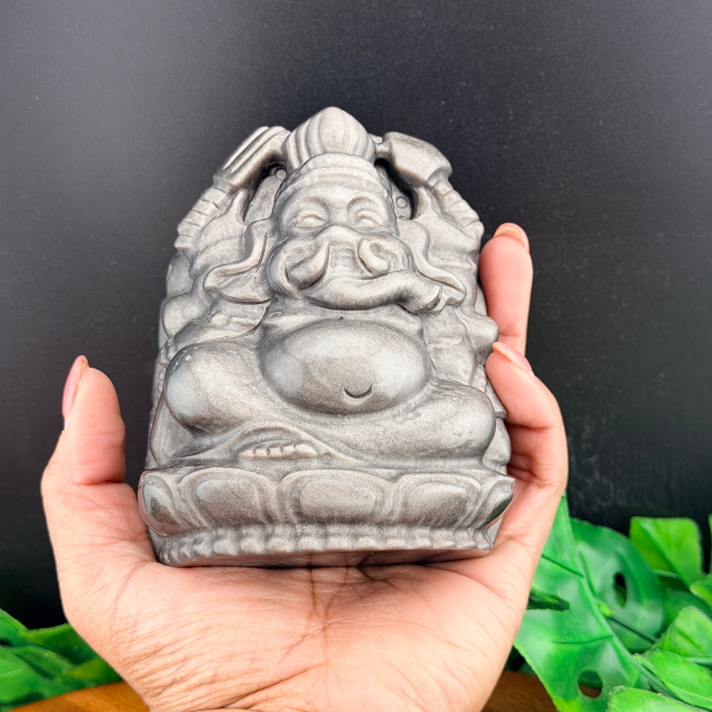 Silver Sheen Obsidian Ganesh Carving