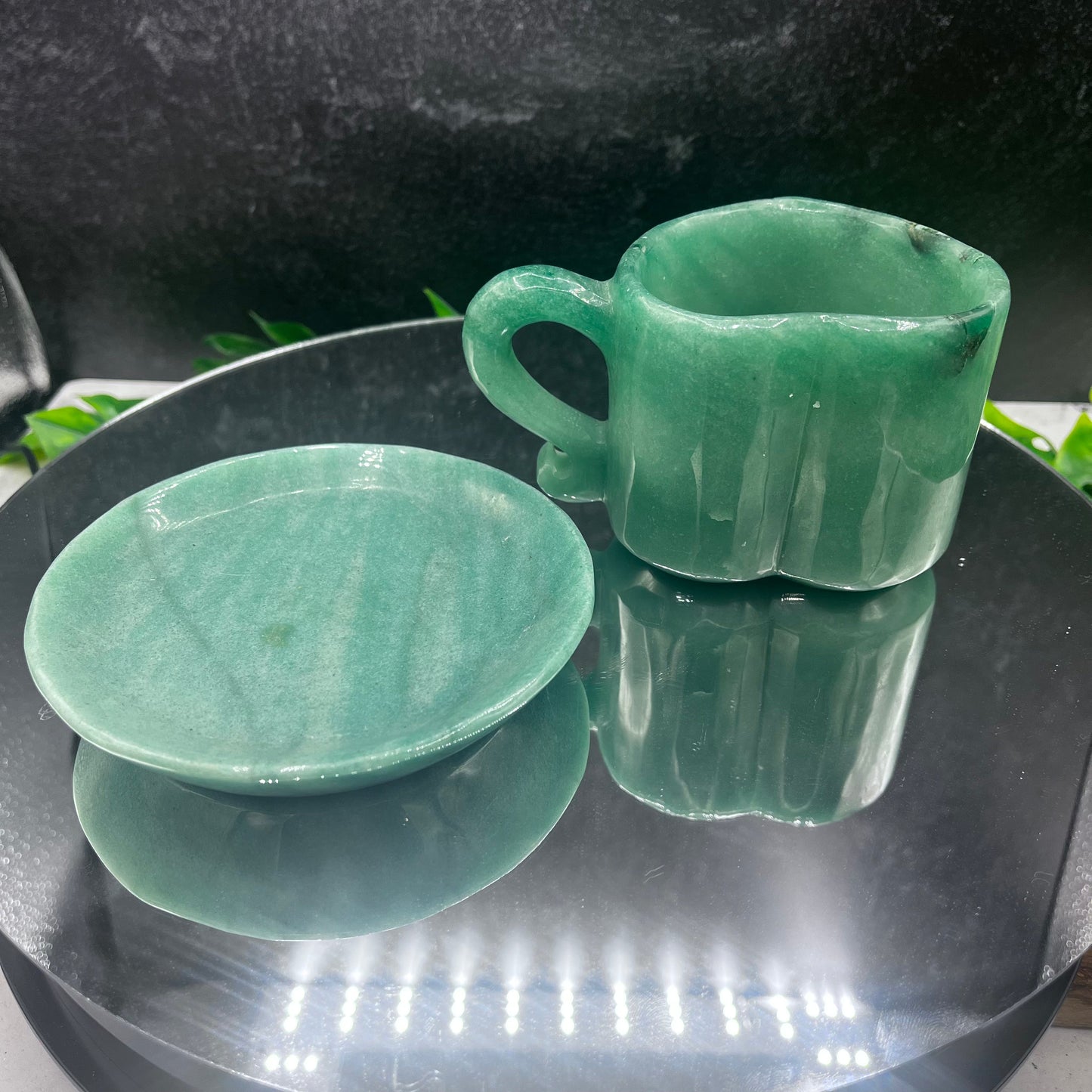 Green Aventurine Heart Cup With Saucer