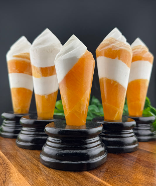 Orange Calcite Ice Cream Cone with stand