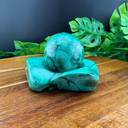 Malachite Sphere with Holder