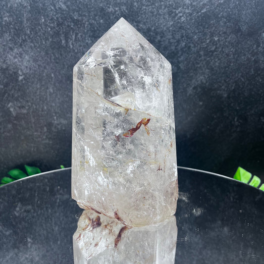 Clear Quartz with Red Hematite Tower