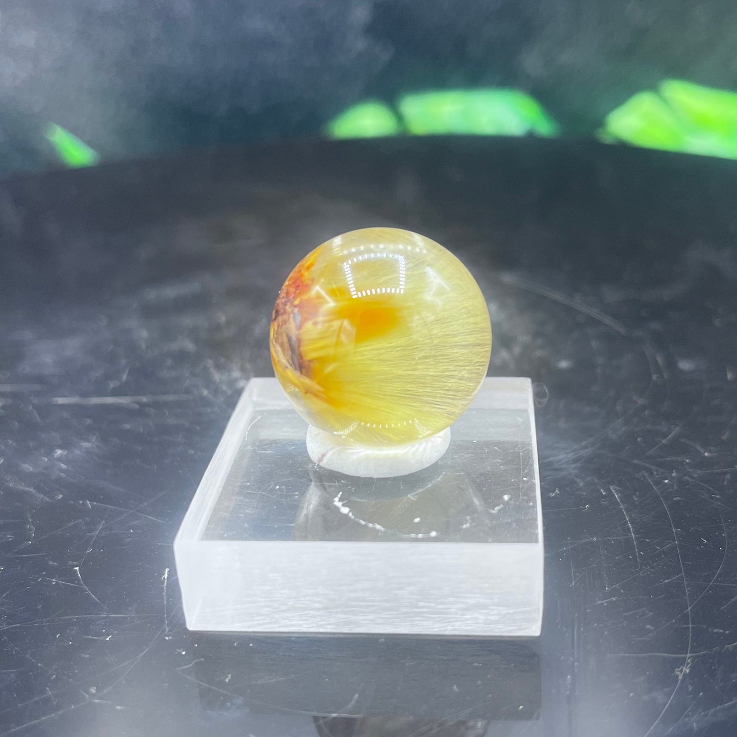 Gold Rutile in Quartz Sphere