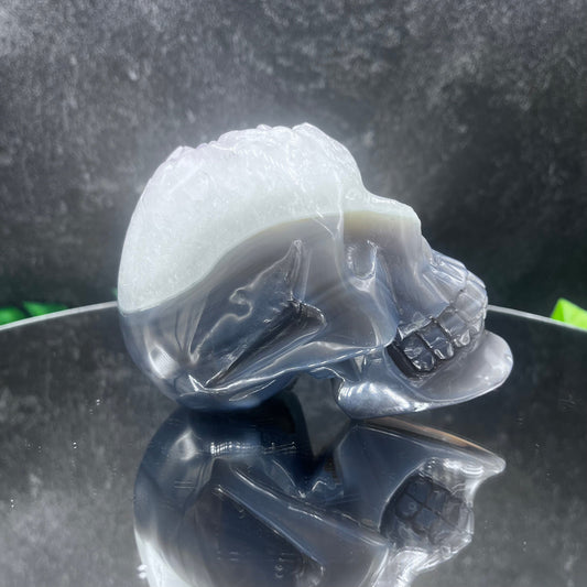 Amethyst in Quartz Grey Agate Skull