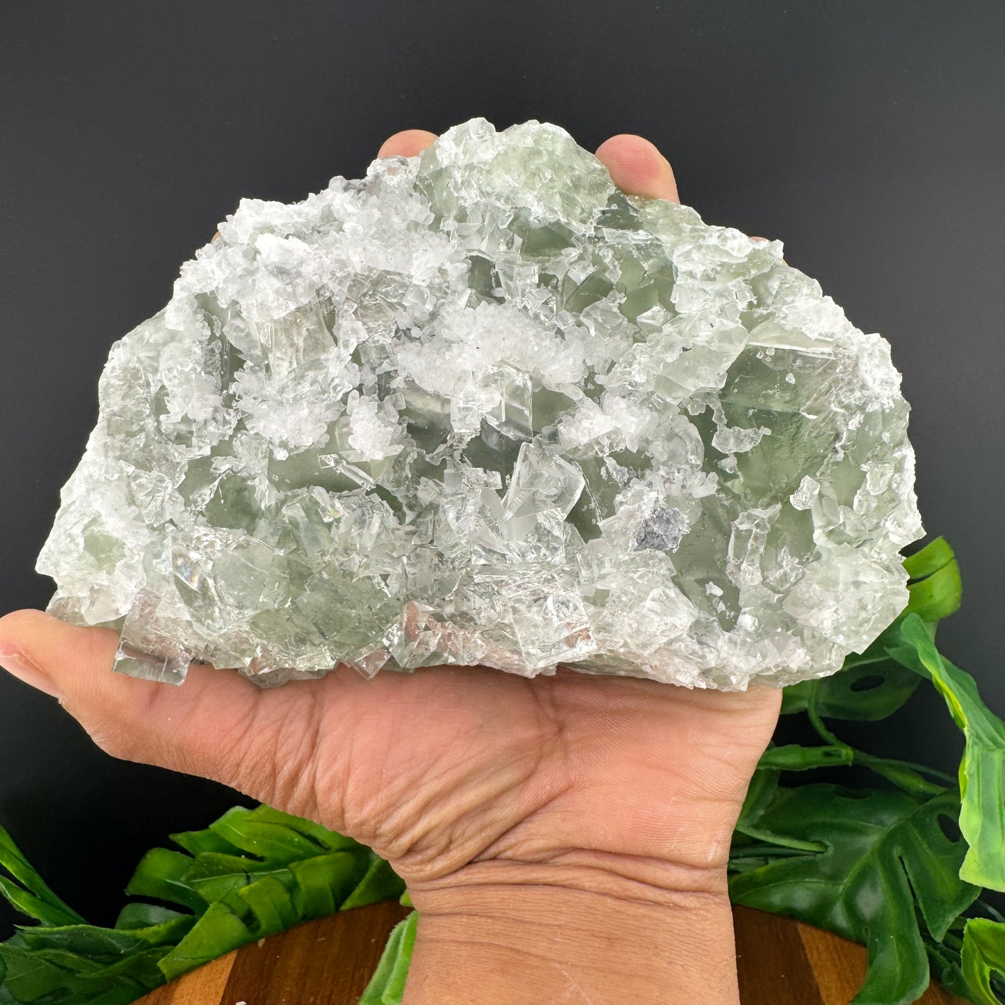 White and Green Sugar Fluorite with Needle Clear Quartz