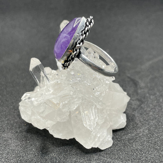 Amethyst S925 Teardrop Vintage Style Ring (Sz 8)