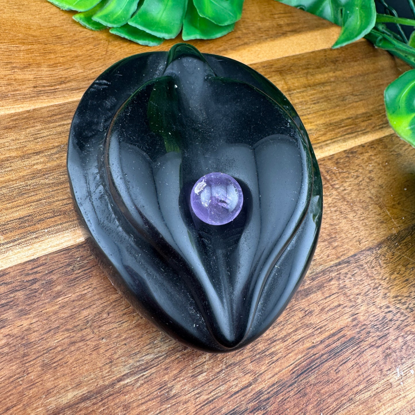 Black Obsidian Flower of Life with Amethyst Mini Sphere