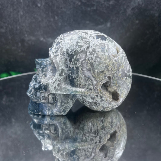 Grape In Moss Agate Skull