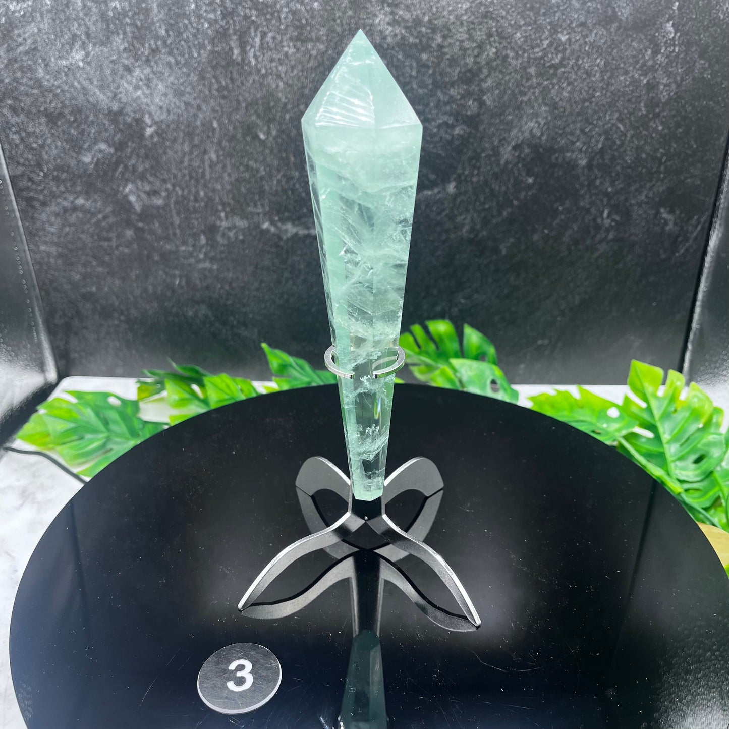 Minty Green Fluorite Wand in Stand