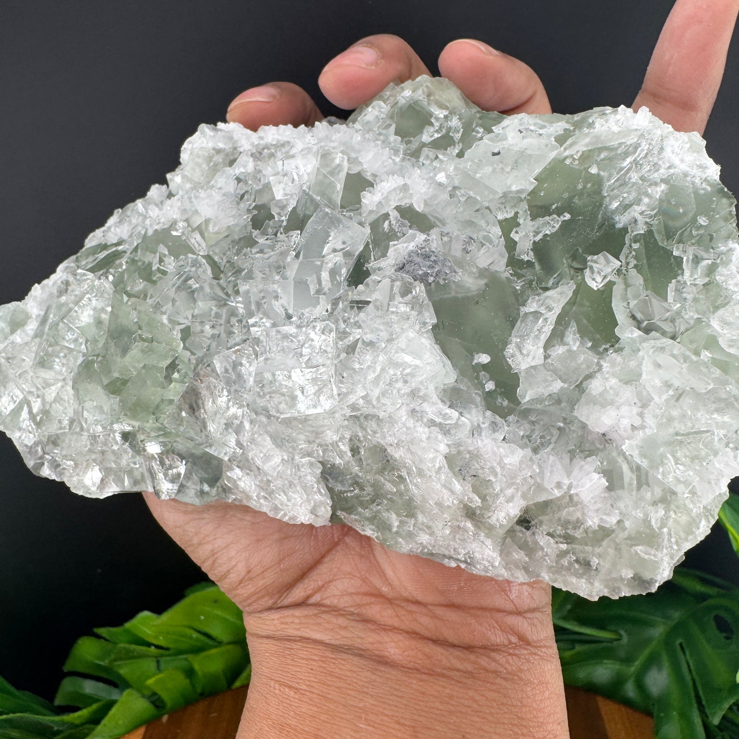 White and Green Sugar Fluorite with Needle Clear Quartz