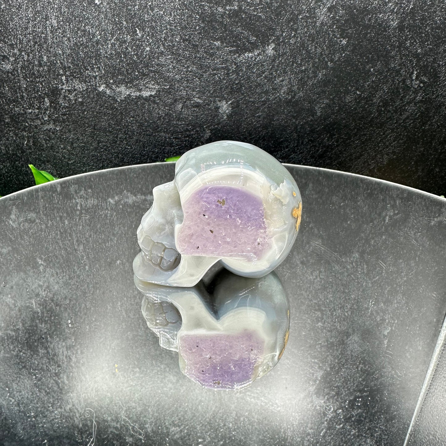 Amethyst on Banded Agate Skull