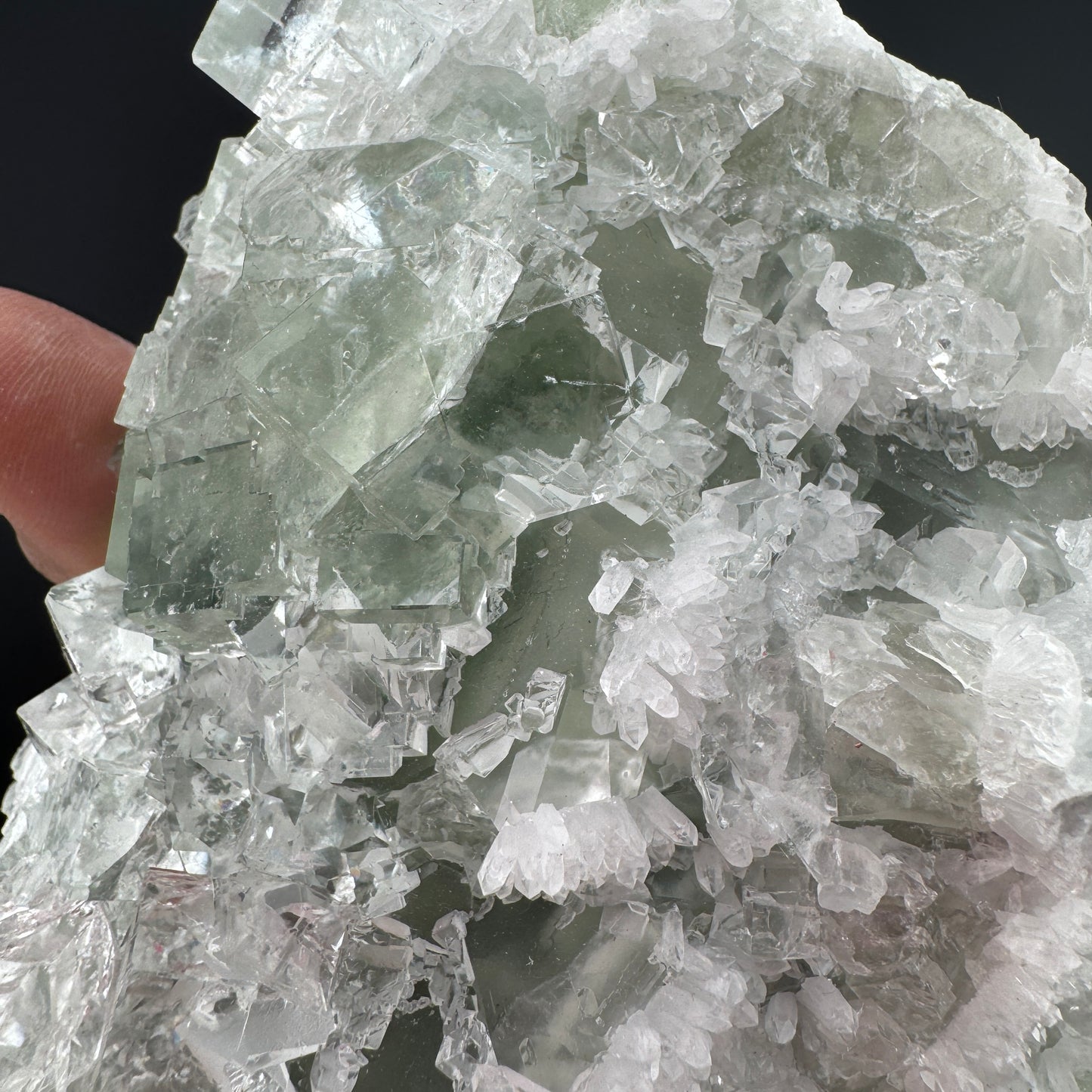 White and Green Sugar Fluorite with Needle Clear Quartz